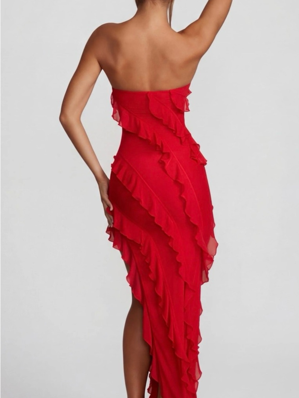 Oh Polly Red Ruffled High-Low Dress - Picture 4 of 10